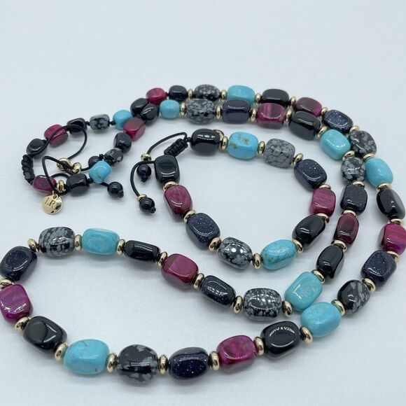 QVC Lola Rose Islington Moroccan Mix Necklace & Bracelet Set Gemstone Adjustable - Picture 4 of 13